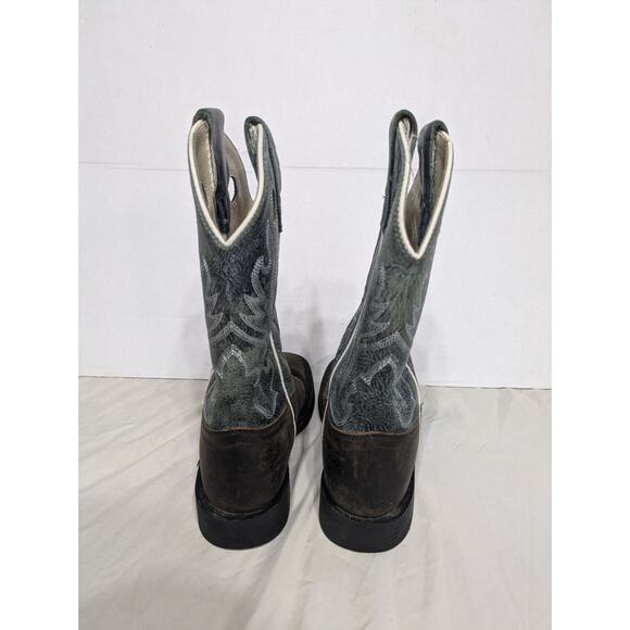 Old West BSC1884 Cowboy Boots Blue Brown Leather Square Toe Little Kids Sz 13.5 - Picture 6 of 8